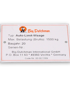 Typenschild D:AutoLimit-Waage 1500kg